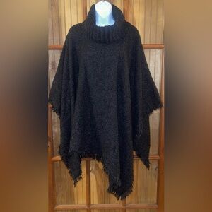 Cozy Black Poncho with Turtleneck